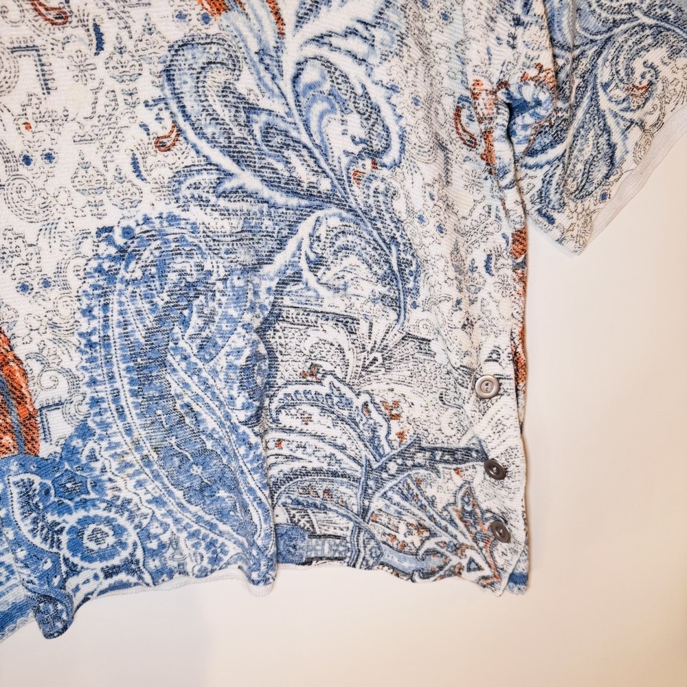 Chicos Knit Top Womens 3 Blue Paisley Orange Short Sleeve Lightweight XL‎ Beach - Picture 5 of 13